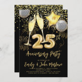 25周年ゴールドグリッターコンフェッティシャンパン 招待状 (正面/裏面)