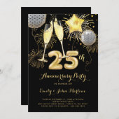 25周年ゴールドブラック風船シャンパン 招待状 (正面/裏面)