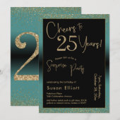 25周年サプライズバースデーパーティー ティール 招待状 (正面/裏面)