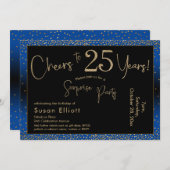 25周年サプライズ誕生日ゴールド＆ブルー 招待状 (正面/裏面)