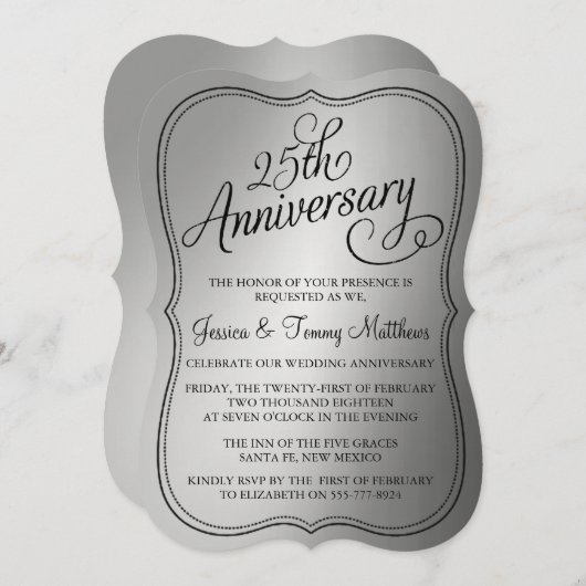 25周年シルバーの結婚記念日招待状 招待状 (正面/裏面)