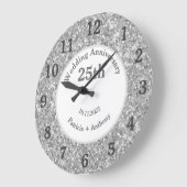 25周年シルバーの結婚記念日 グリッター グラム ラージ壁時計 (傾斜)