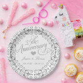 25周年シルバーウェディングアニバーサリー紙皿 ペーパープレート (パーティー)
