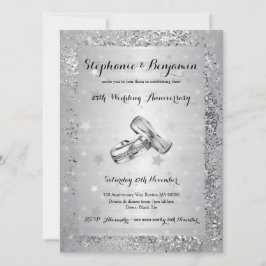 25周年シルバーウェディングアニバーサリー グリッター エレガント 招待状