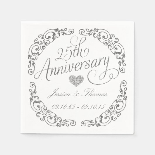 25周年シルバーウェディング記念紙ナプキン スタンダードカクテルナプキン (正面)