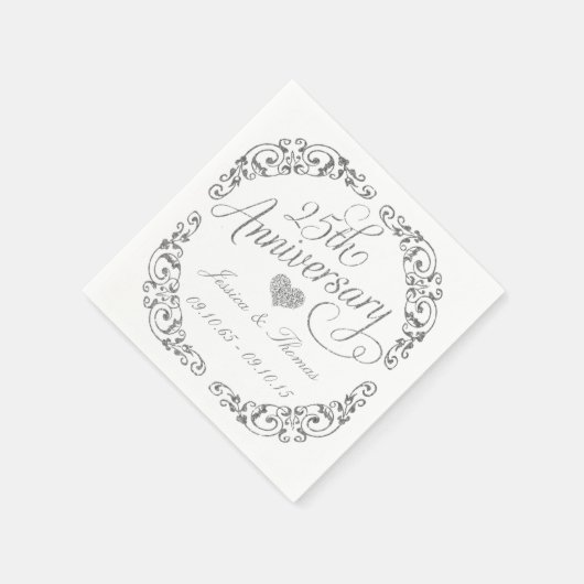 25周年シルバーウェディング記念紙ナプキン スタンダードカクテルナプキン (角)