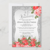 25周年シルバーグリッター 結婚記念日 | DIY テキスト 招待状 (正面)