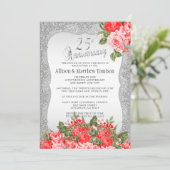 25周年シルバーグリッター 結婚記念日 | DIY テキスト 招待状 (スタンド正面)