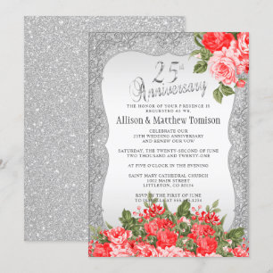 25周年シルバーグリッター 結婚記念日 DIY テキスト 招待状