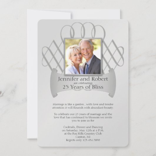 25周年シルバースクロールの結婚記念日招待状 招待状 (正面)