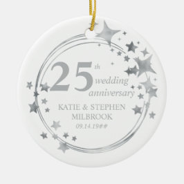 25周年シルバー結婚記念写真シルバースター セラミックオーナメント