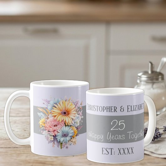 25周年シルバー記念の花の名前紫 コーヒーマグカップ