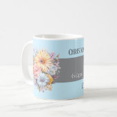 25周年シルバー記念の花の名前 青 コーヒーマグカップ (正面左)