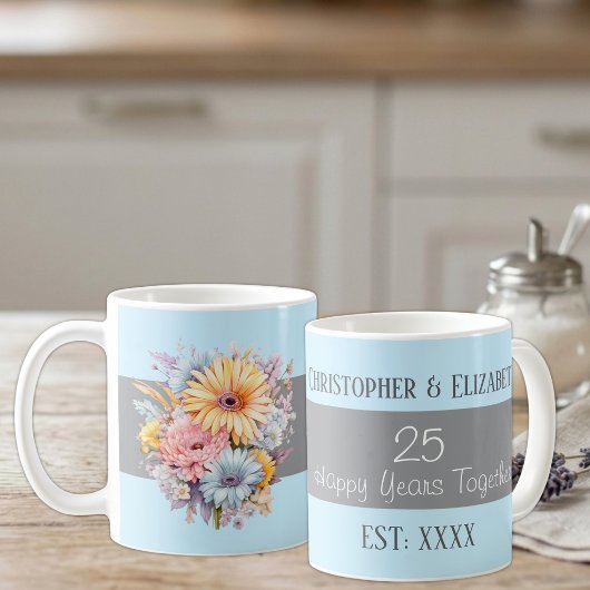 25周年シルバー記念の花の名前 青 コーヒーマグカップ