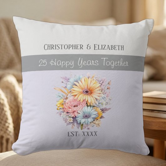 25周年シルバー記念日紫の花 クッション