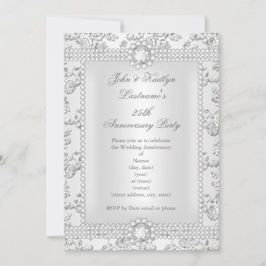 25周年ダイヤモンドローズダマスクシルバー ロング 招待状 (正面)