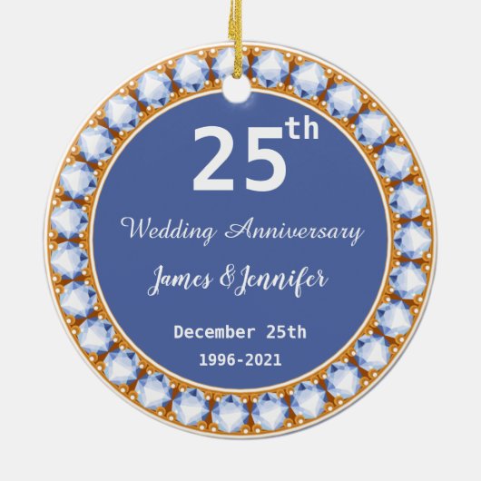 25周年ダ結婚イヤモンド名前をカスタムする セラミックオーナメント (裏面)