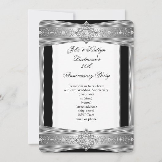 25周年パーティーダマスクダイヤモンドシルバー ブラック 招待状 (正面)