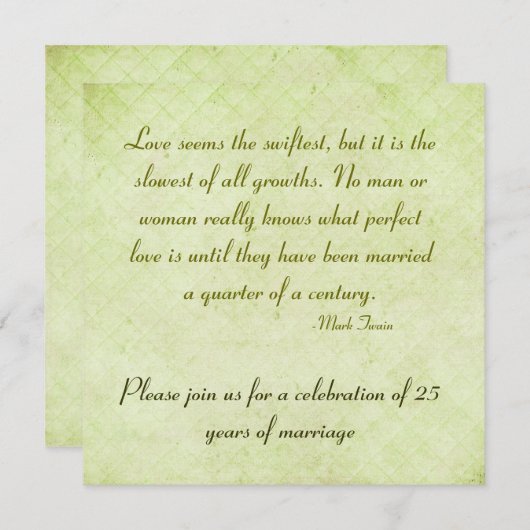 25周年パーティーマークトウェイン引用文 招待状 (正面/裏面)