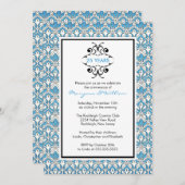 25周年パーティー招待状ターコイズダマスク 招待状 (正面/裏面)