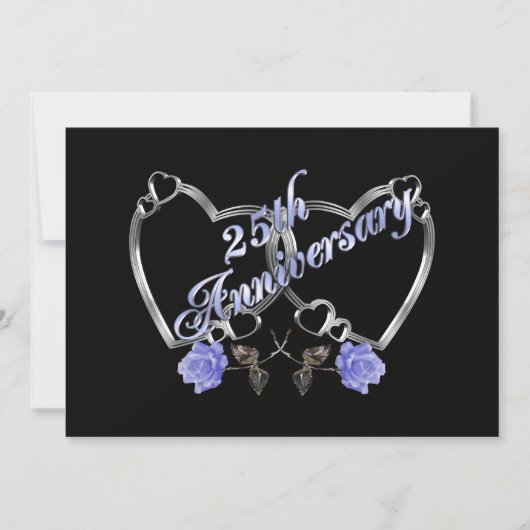 25周年パーティー招待状 シルバー ブルーローズ 招待状 (正面)