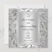25周年パーティー ダマスク シルバー グレー2 招待状 (正面)
