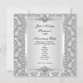 25周年パーティー ダマスク シルバー ホワイト 招待状 (正面)