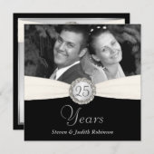 25周年パーティー-ポケットフェイクスタイル-正方形 招待状 (正面/裏面)