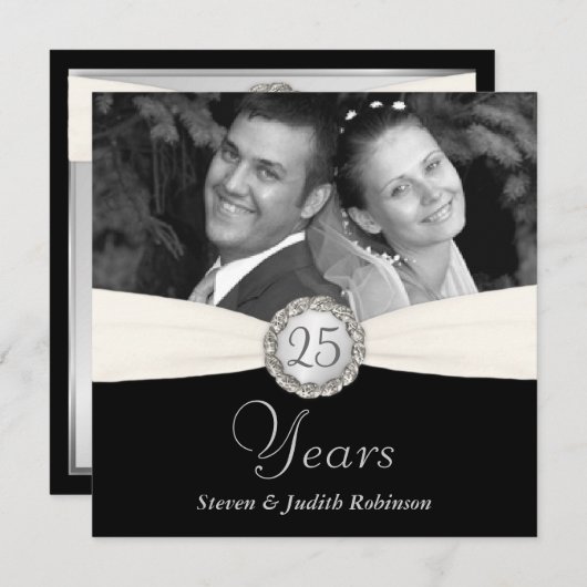 25周年パーティー-ポケットフェイクスタイル-正方形 招待状 (正面/裏面)