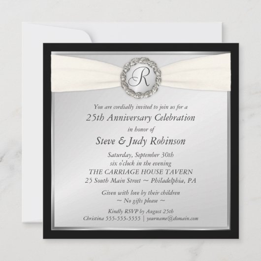 25周年パーティー-ポケットフェイクスタイル-正方形 招待状 (裏面)