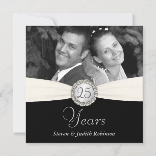 25周年パーティー-ポケットフェイクスタイル-正方形 招待状 (正面)