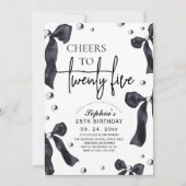 25周年ブラックホワイトリボン誕生日パーティー 招待状 (正面)