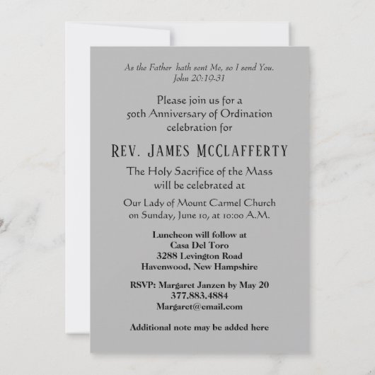 25周年司祭就任記念祭 招待状 (裏面)