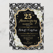 25周年招待状 - ブラック ホワイト ゴールド 招待状 (正面/裏面)