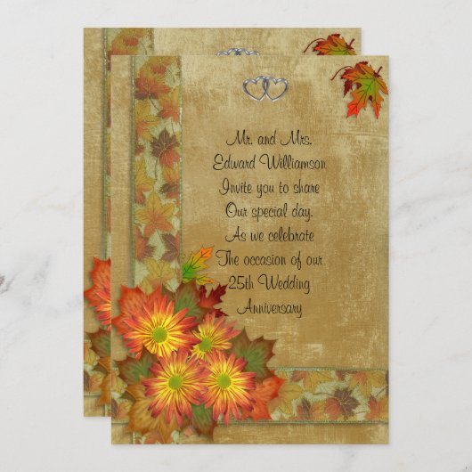 25周年招待状 秋の落ち葉テーマ 招待状 (正面/裏面)