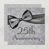 25周年用偽サテンリボン付きメタリック紙 招待状 (正面/裏面)