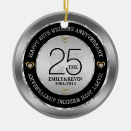 25周年結婚とシルバーデザイン セラミックオーナメント