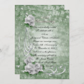 25周年結婚の誓いを更新ホワイトローズ 招待状 (正面/裏面)