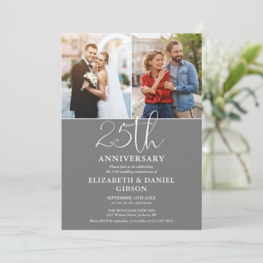 25周年結婚を迎え、今は2枚の写真 招待状 (スタンド正面)