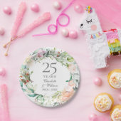 25周年結婚シルバーウォーター色フローラ ペーパープレート (パーティー)