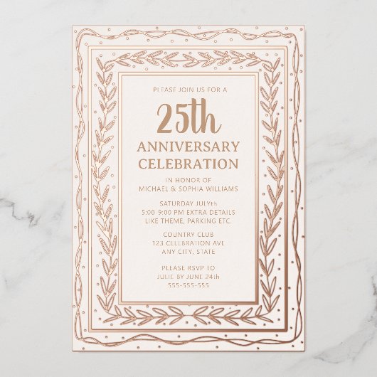 25周年結婚招待状白エレガント 箔招待状 (正面)