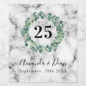 25周年結婚記念のマーブルグリーンリース ワインラベル (シングルラベル)