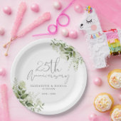 25周年結婚記念グリーンシルバー スクリプト ペーパープレート (パーティー)