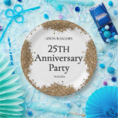 25周年結婚記念ゴールドラメ ペーパープレート (パーティー)