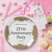 25周年結婚記念ゴールドラメ ペーパープレート (パーティー)