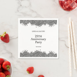 25周年結婚記念シルバーのラメ スタンダードカクテルナプキン