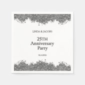 25周年結婚記念シルバーのラメ スタンダードカクテルナプキン (正面)