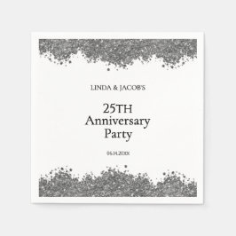 25周年結婚記念シルバーのラメ スタンダードカクテルナプキン