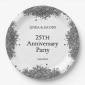 25周年結婚記念シルバーのラメ ペーパープレート (正面)