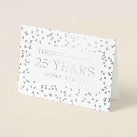 25周年結婚記念シルバーハートの紙吹雪 箔カード (正面)